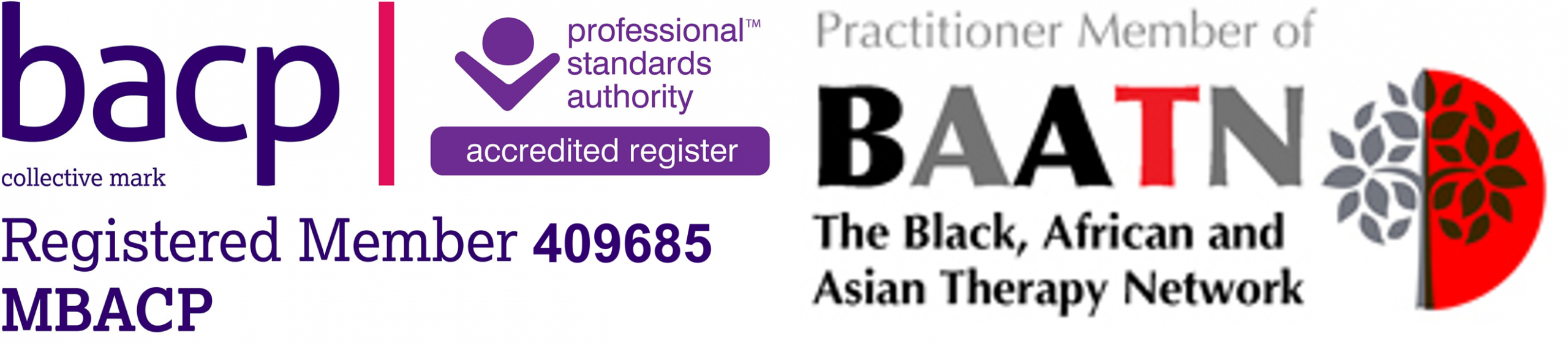 BACP, Psychology today and BAATN logos